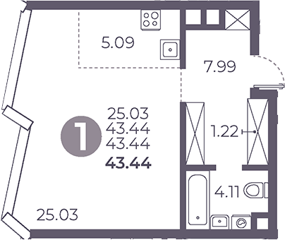 Студия, 43.44 м², 12/39 этаж, ЖК «Мневники от Гранель»