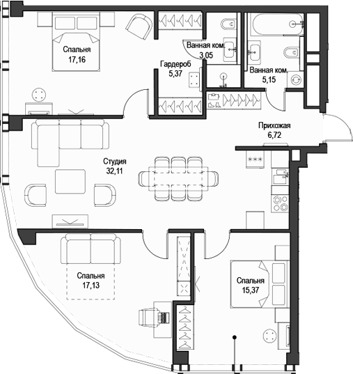 4+ комнаты, 102.06 м², 53/58 этаж, ЖК «Феймос»