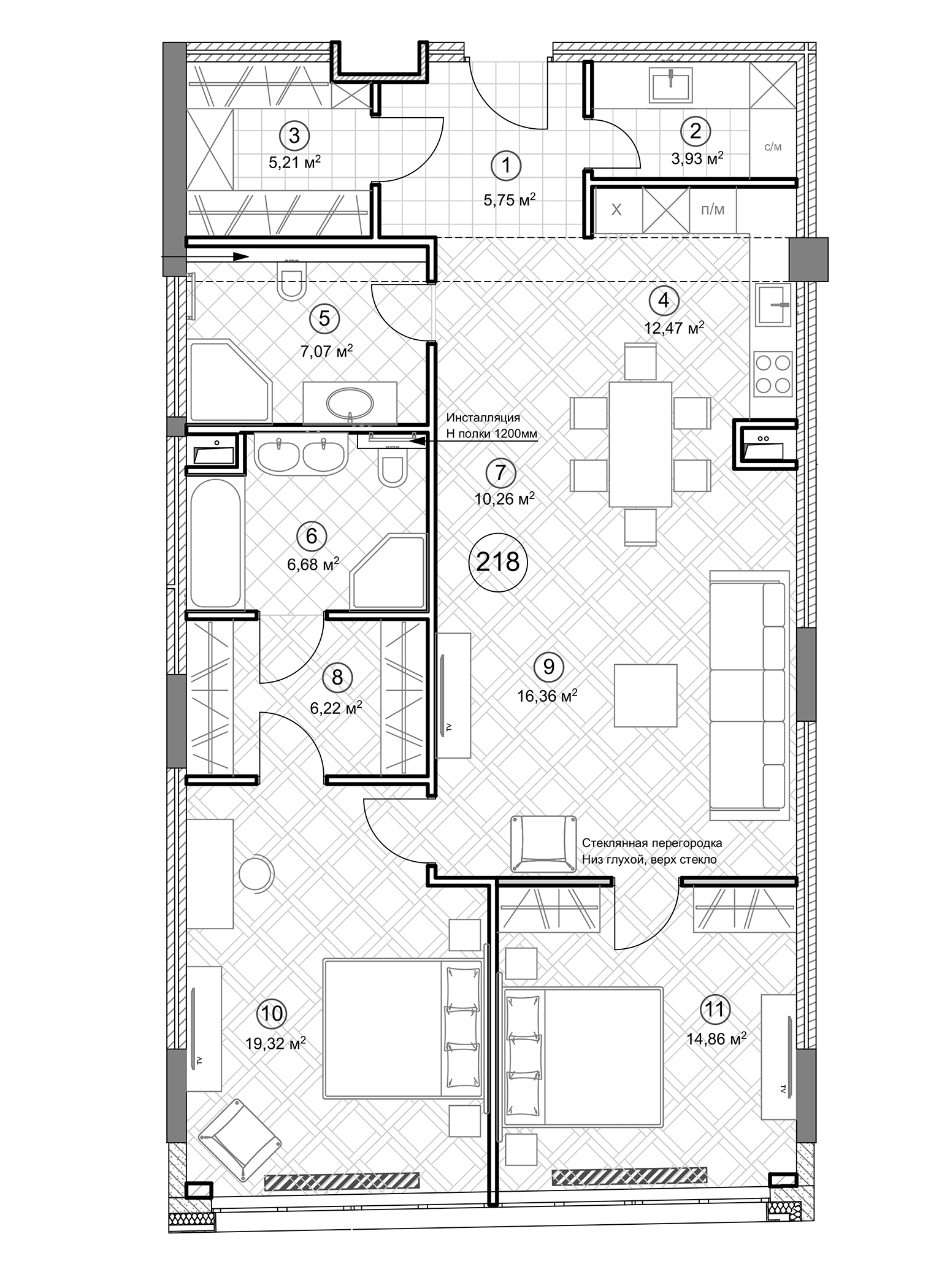 3-комн., 109.4 м², 2/4 этаж, ЖК «Клубный дом Sole Hills»