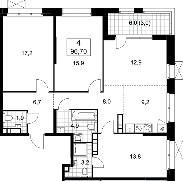 4+ комнаты, 93.7 м², 20/21 этаж, ЖК «Бунинские кварталы»