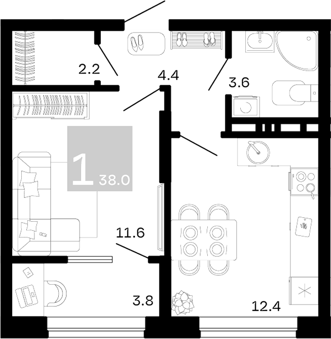 1-комн. квартира, 34.2 м² в ЖК Хозяин Морей — фото 2