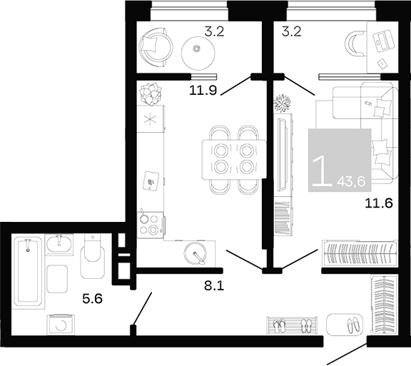 1-комн. квартира, 37.2 м² в ЖК Хозяин Морей — фото 2