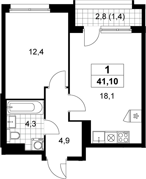 2-комн., 39.7 м², 14/16 этаж, ЖК «Прокшино»