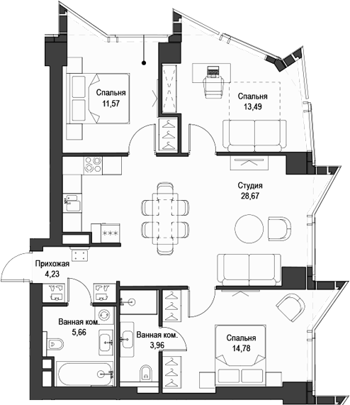 4+ комнаты, 82.36 м², 5/58 этаж, ЖК «Феймос»