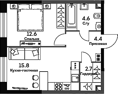 2-комн., 40.1 м², 21/33 этаж, ЖК «ЭРА»