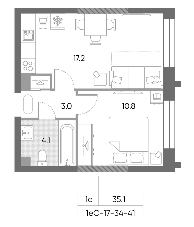 2-комн., 35.1 м², 41/43 этаж, ЖК «ЗилАрт»
