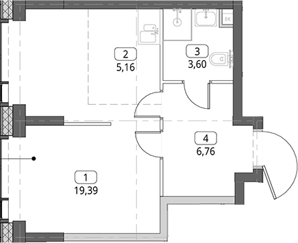 Студия, 34.91 м², 27/56 этаж, ЖК «СИТИДЗЕН»