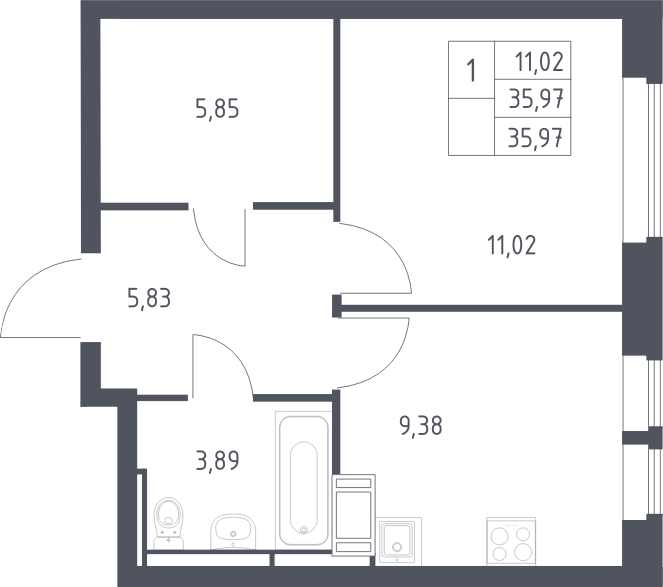 1-комн., 35.97 м², 16/16 этаж, ЖК «Большое Путилково»