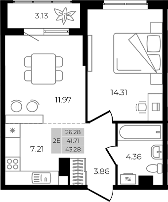 2-комн. квартира, 41.71 м² в ЖК Курортный регион — фото 2