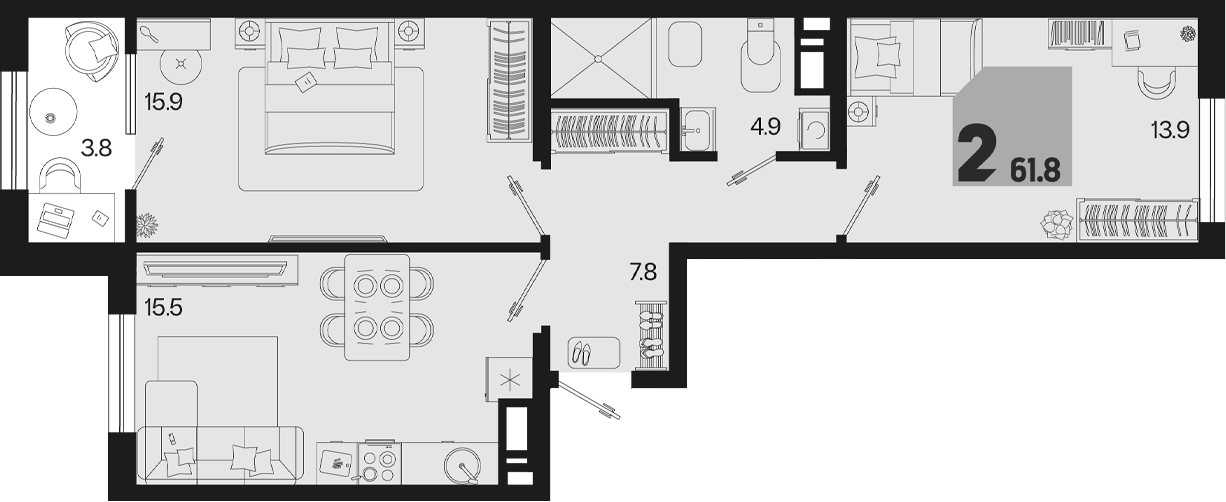 3-комн. квартира, 58 м² в ЖК Первое место — фото 2