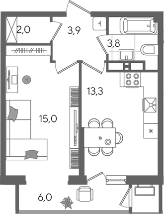 1-комн. квартира, 38 м² в ЖК Рекорд — фото 2