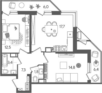 3-комн. квартира, 57.5 м² в ЖК Рекорд — фото 2