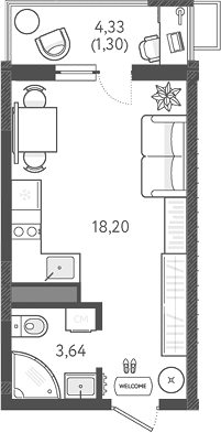 Студия, 21.84 м², 5/9 этаж, ЖК «Теплые края»