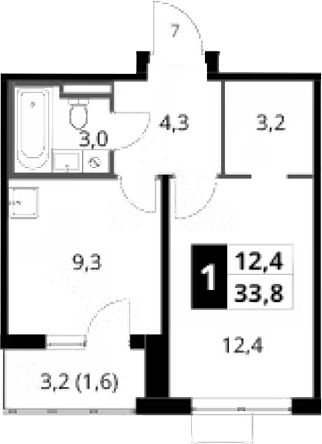 1-комн., 32.2 м², 24/24 этаж, ЖК «1-й Донской»