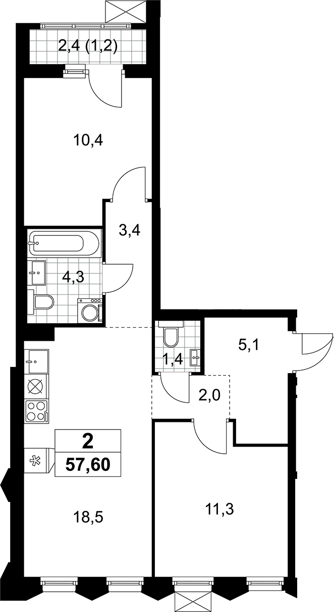 3-комн., 56.4 м², 11/11 этаж, ЖК «Деснаречье»
