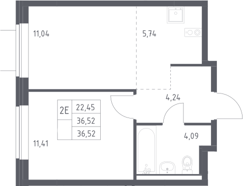 2-комн., 36.52 м², 12/12 этаж, ЖК «Новое Видное»