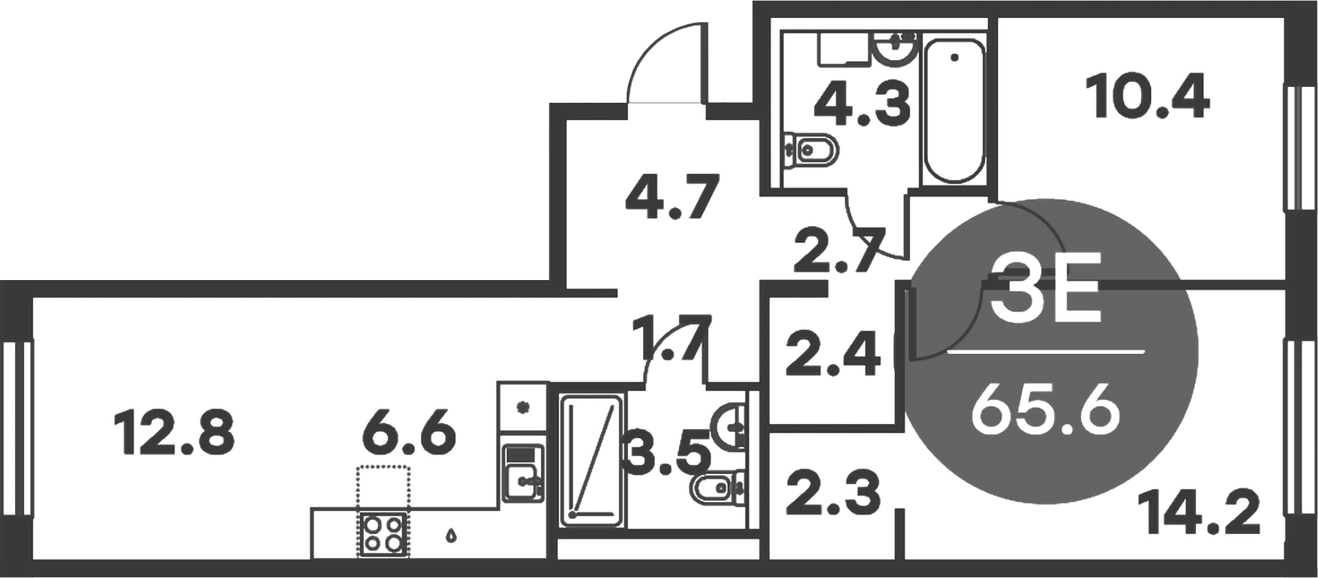 3-комн., 65.6 м², 5/6 этаж, ЖК «Равновесие»