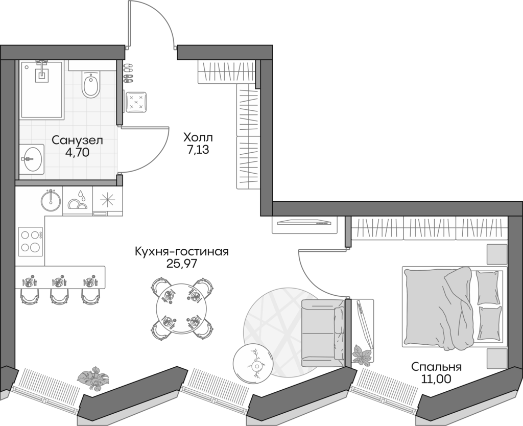 2-комн., 47.2 м², 6/16 этаж, ЖК «Инсайдер»