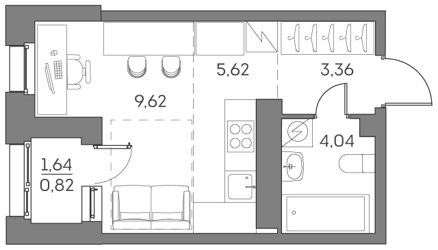 Студия, 22.64 м², 22/25 этаж, ЖК «Аквилон БИСАЙД 2.0»