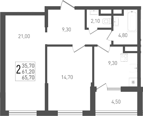 2-комн. квартира, 61.2 м² в ЖК Югге — фото 2