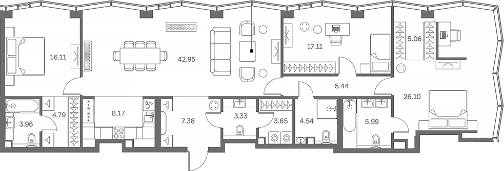 4+ комнаты, 154.58 м², 40/41 этаж, ЖК «TATE»