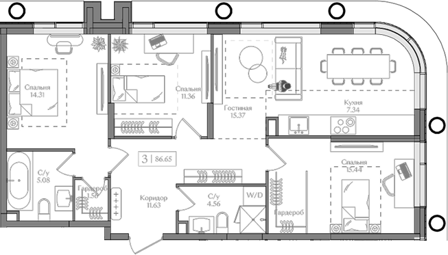 4+ комнаты, 86.65 м², 2/16 этаж, ЖК «Преображенская площадь»