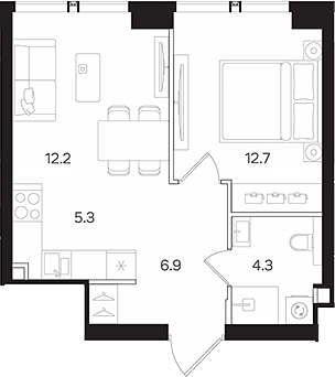 2-комн., 41.4 м², 12/42 этаж, ЖК «АУРА»