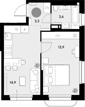 1-комн., 35.7 м², 12/18 этаж, ЖК «Грейд»