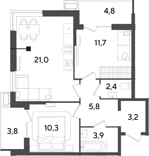 3-комн. квартира, 58.3 м² в ЖК Парк Победы — фото 2