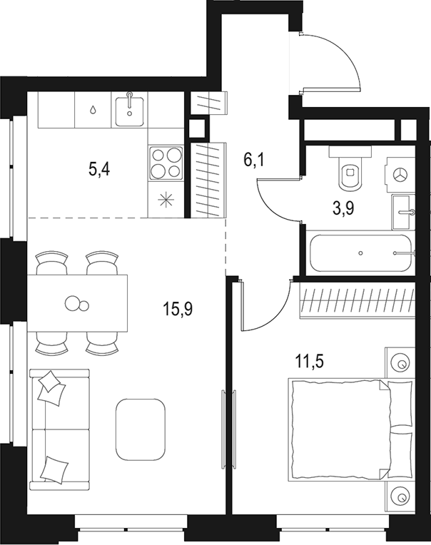 2-комн., 42.8 м², 15/24 этаж, ЖК «Левел Мичуринский»