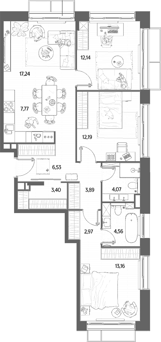 4+ комнаты, 87.92 м², 10/10 этаж, ЖК «МЫС»