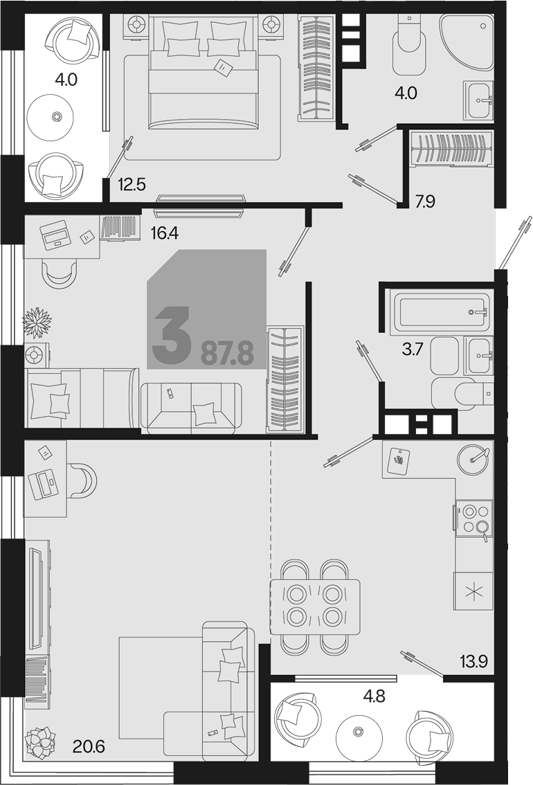3-комн. квартира, 79 м² в ЖК Первое место — фото 2