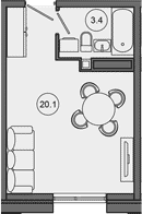 Студия квартира, 23.5 м² в ЖК Гостиничный комплекс GREENMONT — фото 2