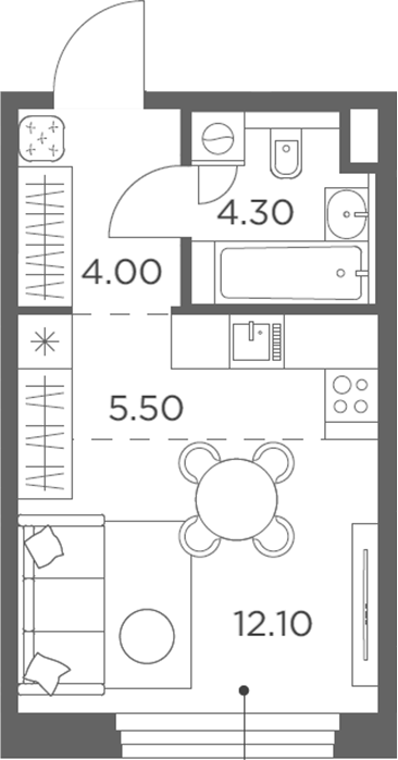 Студия, 25.9 м², 12/23 этаж, ЖК «Белый Град»