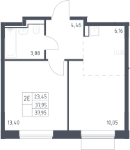 2-комн., 37.95 м², 7/8 этаж, ЖК «Квартал Домашний»