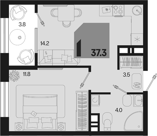 Продается 1-комн. квартира, 33.5 м² — фото 2