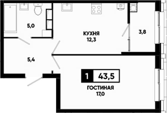 1-комн., 39.7 м², 4/24 этаж, ЖК «Основа. ГК ЮгСтройИнвест. Ставропольский край»