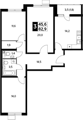3-комн., 82.2 м², 4/23 этаж, ЖК «Южная Битца»