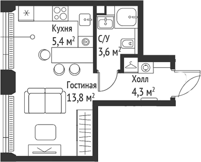 Студия, 27 м², 42/52 этаж, ЖК «СЕТ»