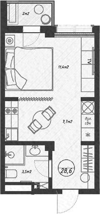 Студия, 26.6 м², 6/7 этаж, ЖК «Оливия»