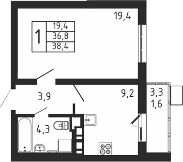 1-комн., 36.8 м², 8/9 этаж, ЖК «Пироговская ривьера. Мытищи»