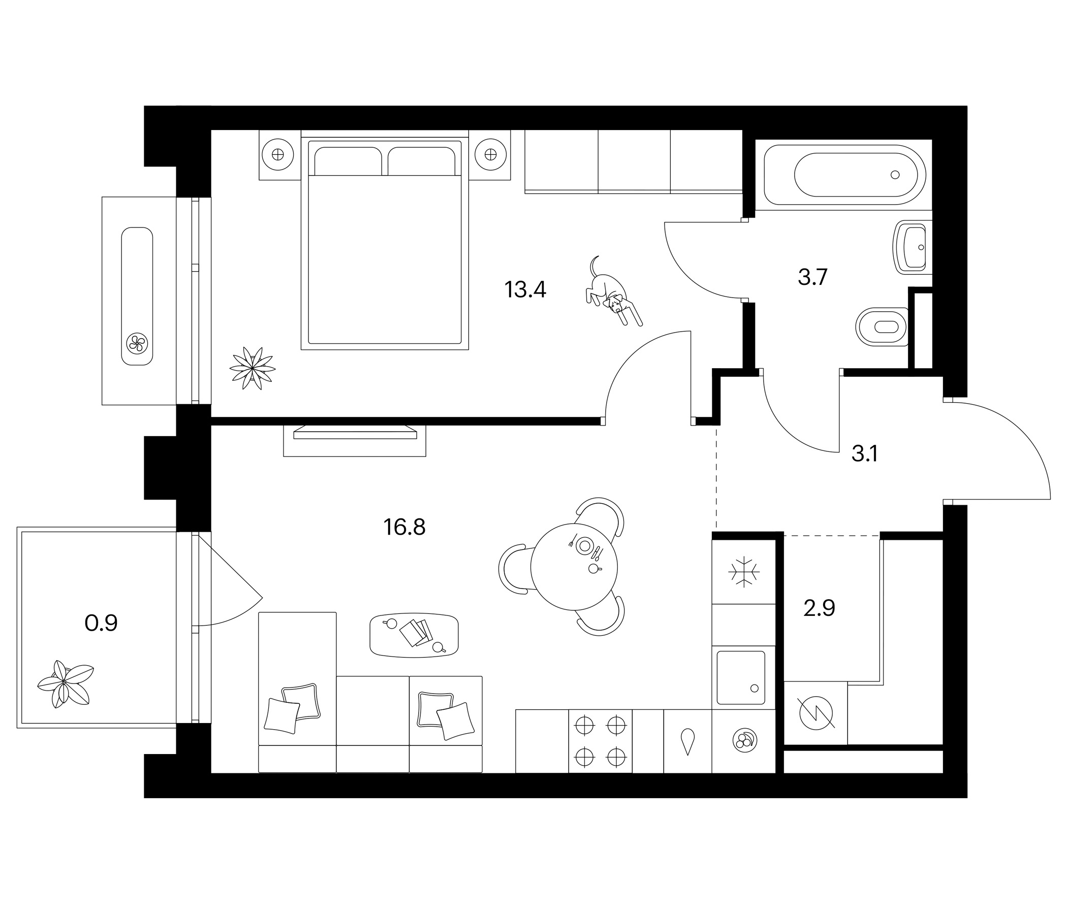 1-комн., 39.9 м², 3/13 этаж, ЖК «Зеленый парк»