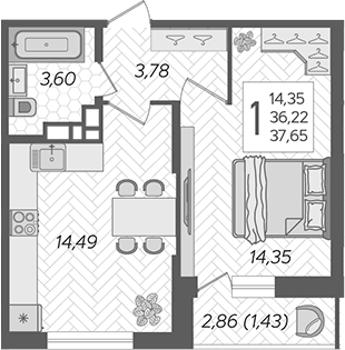 1-комн. квартира, 36.22 м² в ЖК Смородина — фото 2