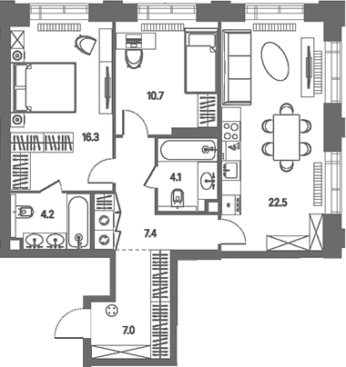 3-комн., 71.9 м², 7/39 этаж, ЖК «КОД Сокольники»