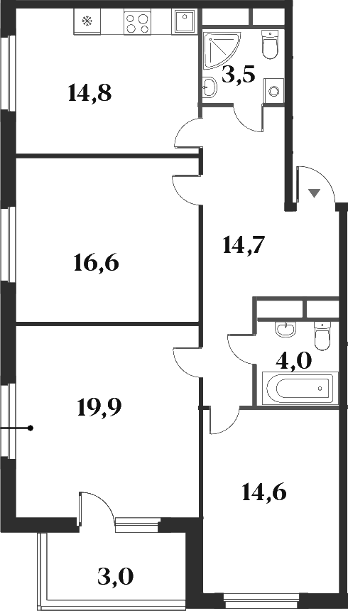 3-комн., 88.1 м², 1/4 этаж, ЖК «Миниполис 8 Кленов»