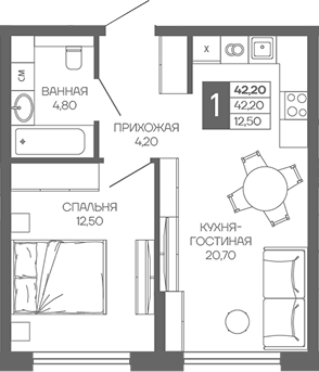1-комн. квартира, 42.2 м² в ЖК Иначе в Молодежном — фото 2