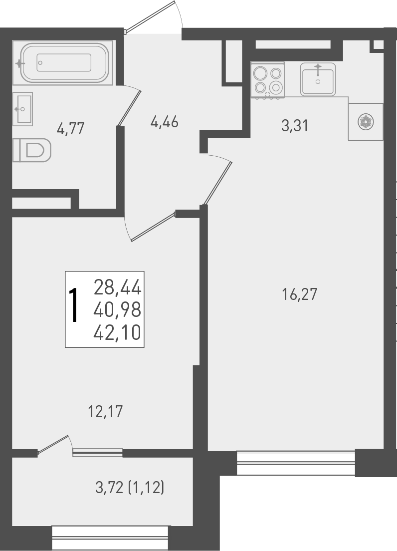 2-комн. квартира, 40.98 м² в ЖК Югге — фото 2