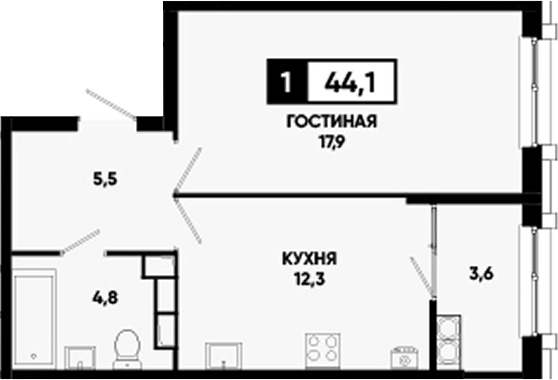 1-комн., 40.5 м², 17/24 этаж, ЖК «Основа. ГК ЮгСтройИнвест. Ставропольский край»