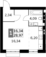 Студия, 28.97 м², 2/4 этаж, ЖК «Жаворонки Клаб»