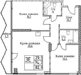 3-комн., 74.2 м², 6/29 этаж, ЖК «Наметкин Тауэр»